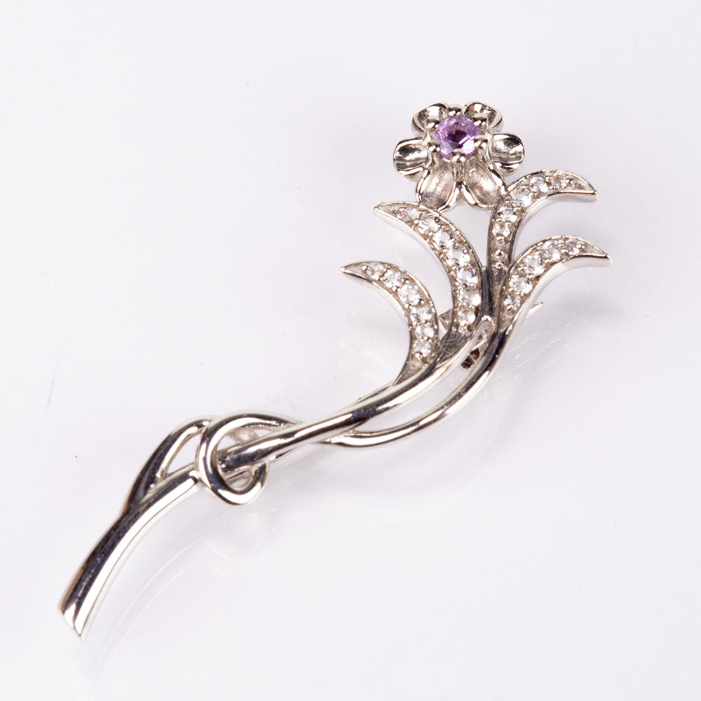 Broszka ze srebra próby 925 z brazylijskim ametystem i białym topazem