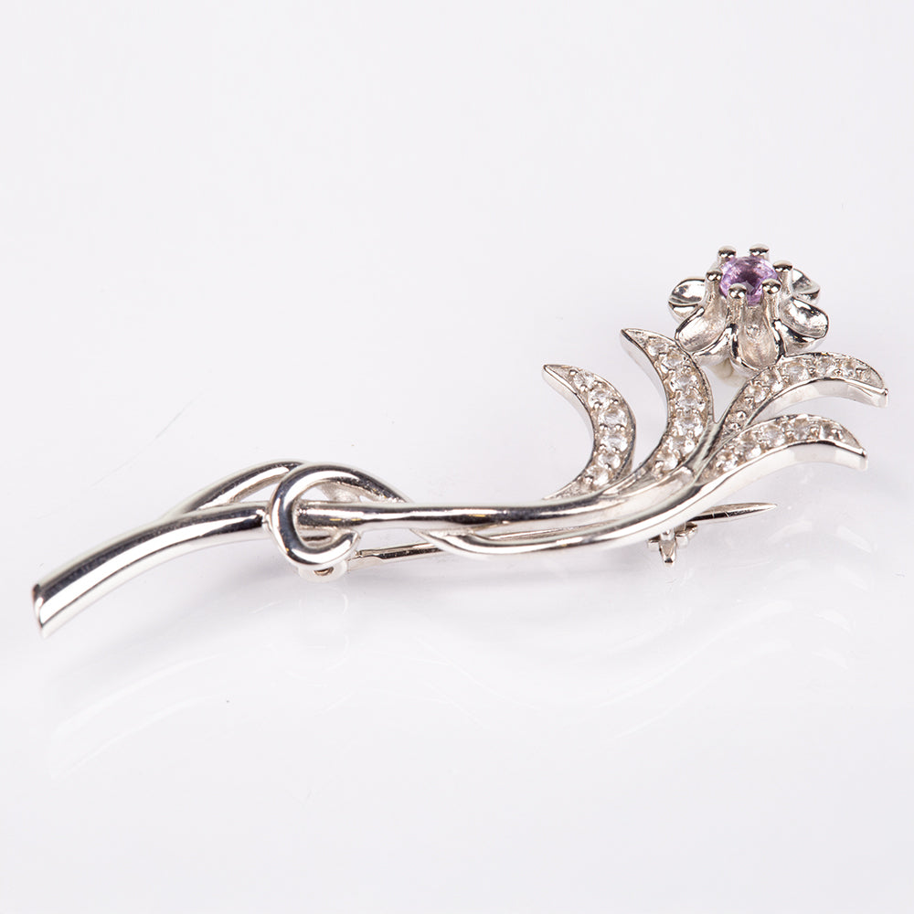 Broszka ze srebra próby 925 z brazylijskim ametystem i białym topazem