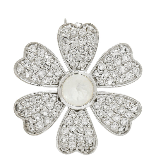 Broszka ze srebra próby 925 z tęczowym kamieniem księżycowym i białym topazem