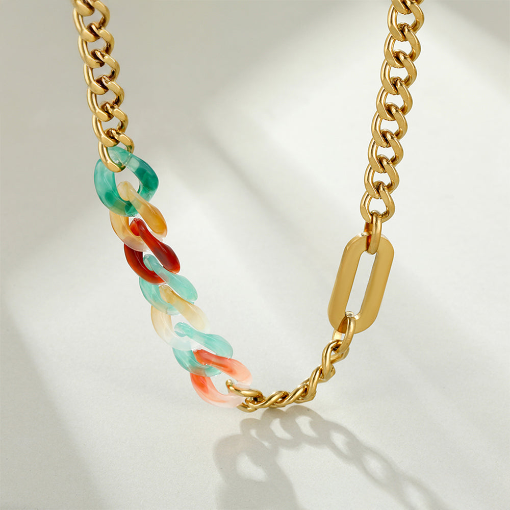 Naszyjnik pozłacany z czerwonym kryształem emporia® i niebieskim kryształem emporia® 1 