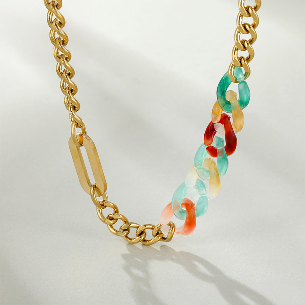 Naszyjnik pozłacany z czerwonym kryształem emporia® i niebieskim kryształem emporia®