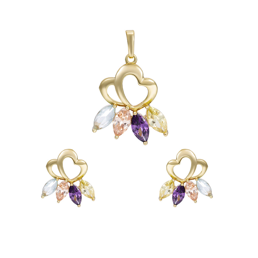 Zestaw pozłacane z purpurowym kryształem emporia® i białym kryształem emporia® ( Kolczyki+Zawieszka )