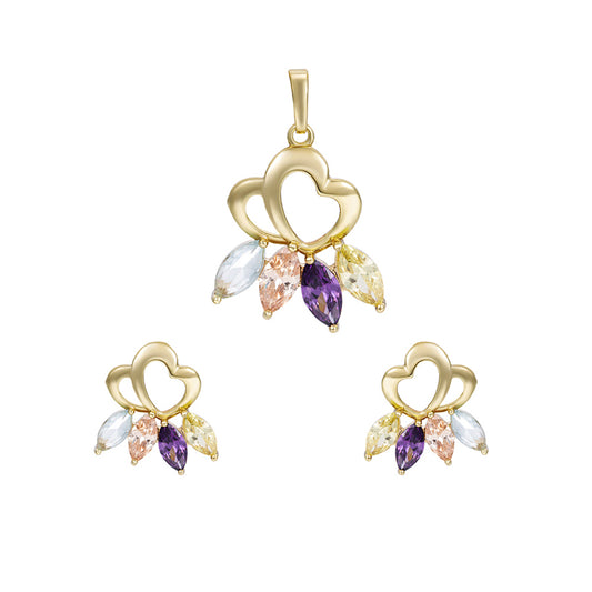 Zestaw pozłacane z purpurowym kryształem emporia® i białym kryształem emporia® ( Kolczyki+Zawieszka )
