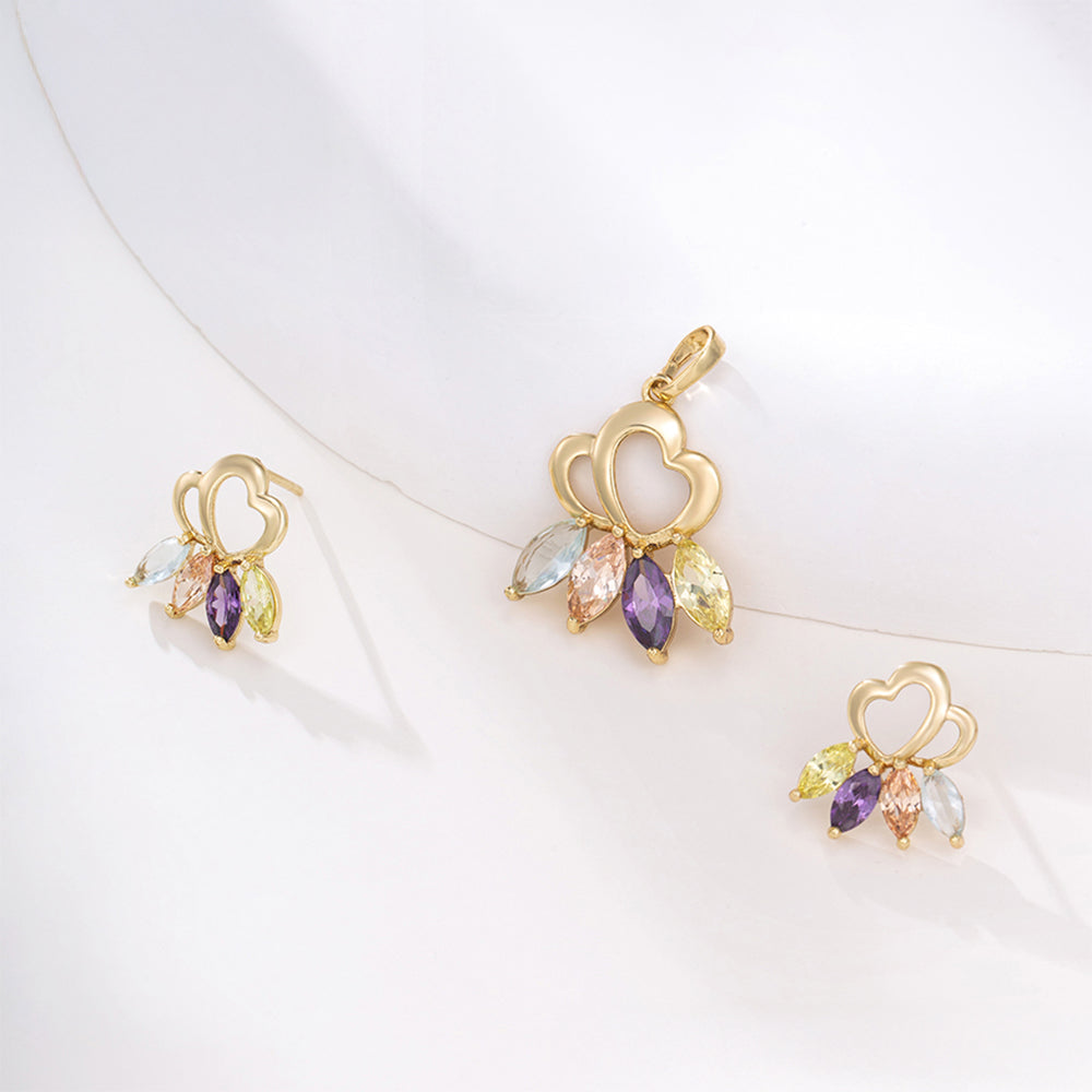 Zestaw pozłacane z purpurowym kryształem emporia® i białym kryształem emporia® ( Kolczyki+Zawieszka ) 1 