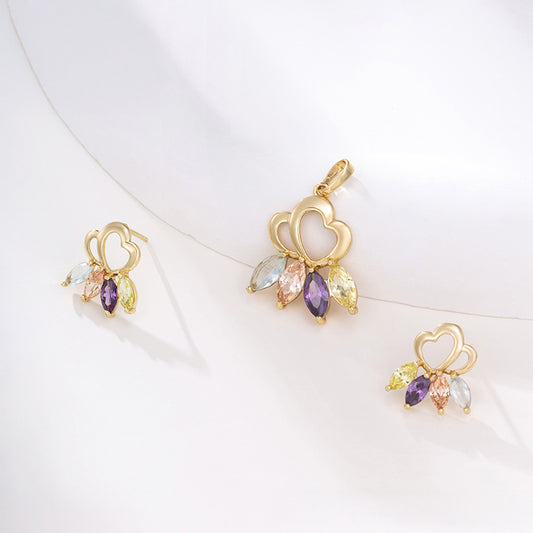 Zestaw pozłacane z purpurowym kryształem emporia® i białym kryształem emporia® ( Kolczyki+Zawieszka )