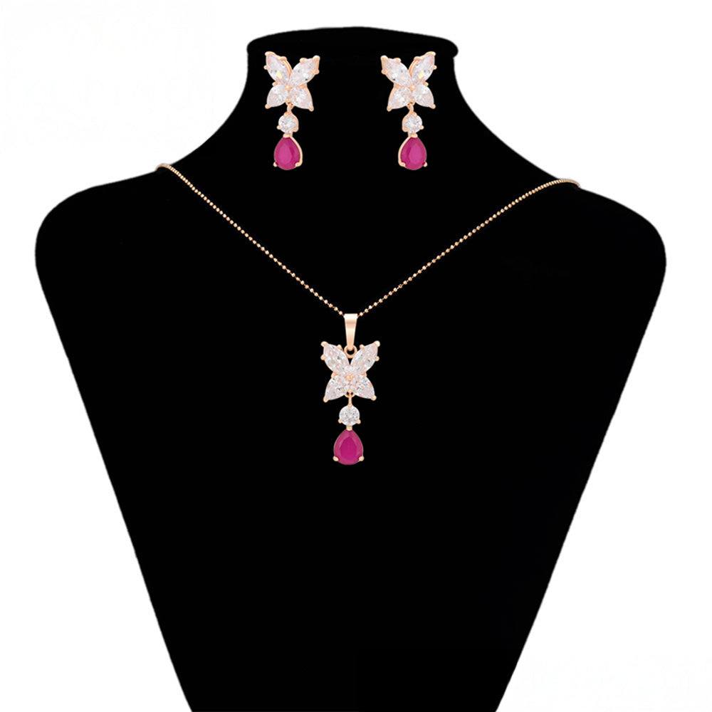 Zestaw pozłacane z różowym kryształem emporia® i białym kryształem emporia® ( Kolczyki+Zawieszka ) 3 