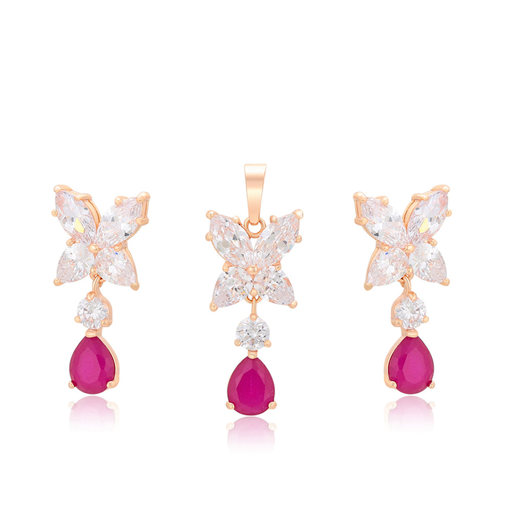 Zestaw pozłacane z różowym kryształem emporia® i białym kryształem emporia® ( Kolczyki+Zawieszka ) 2 