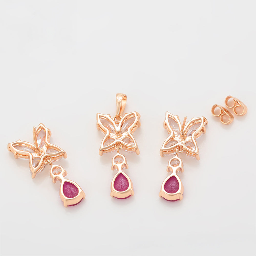 Zestaw pozłacane z różowym kryształem emporia® i białym kryształem emporia® ( Kolczyki+Zawieszka ) 5 