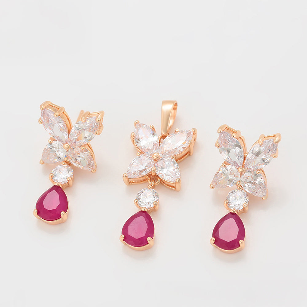 Zestaw pozłacane z różowym kryształem emporia® i białym kryształem emporia® ( Kolczyki+Zawieszka ) 1 