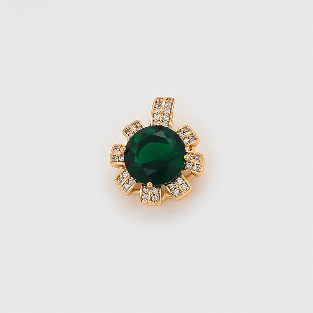 Zestaw pozłacane z zielonym kryształem emporia® i ze szklaną perłą ( Kolczyki+Pierścionek +Zawieszka )