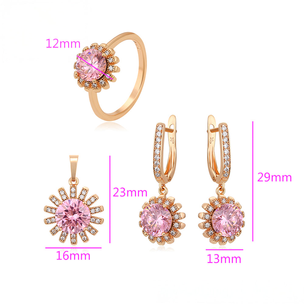 Zestaw pozłacane z różowym kryształem emporia® i białym kryształem emporia® ( Kolczyki+Pierścionek +Zawieszka ) 2 