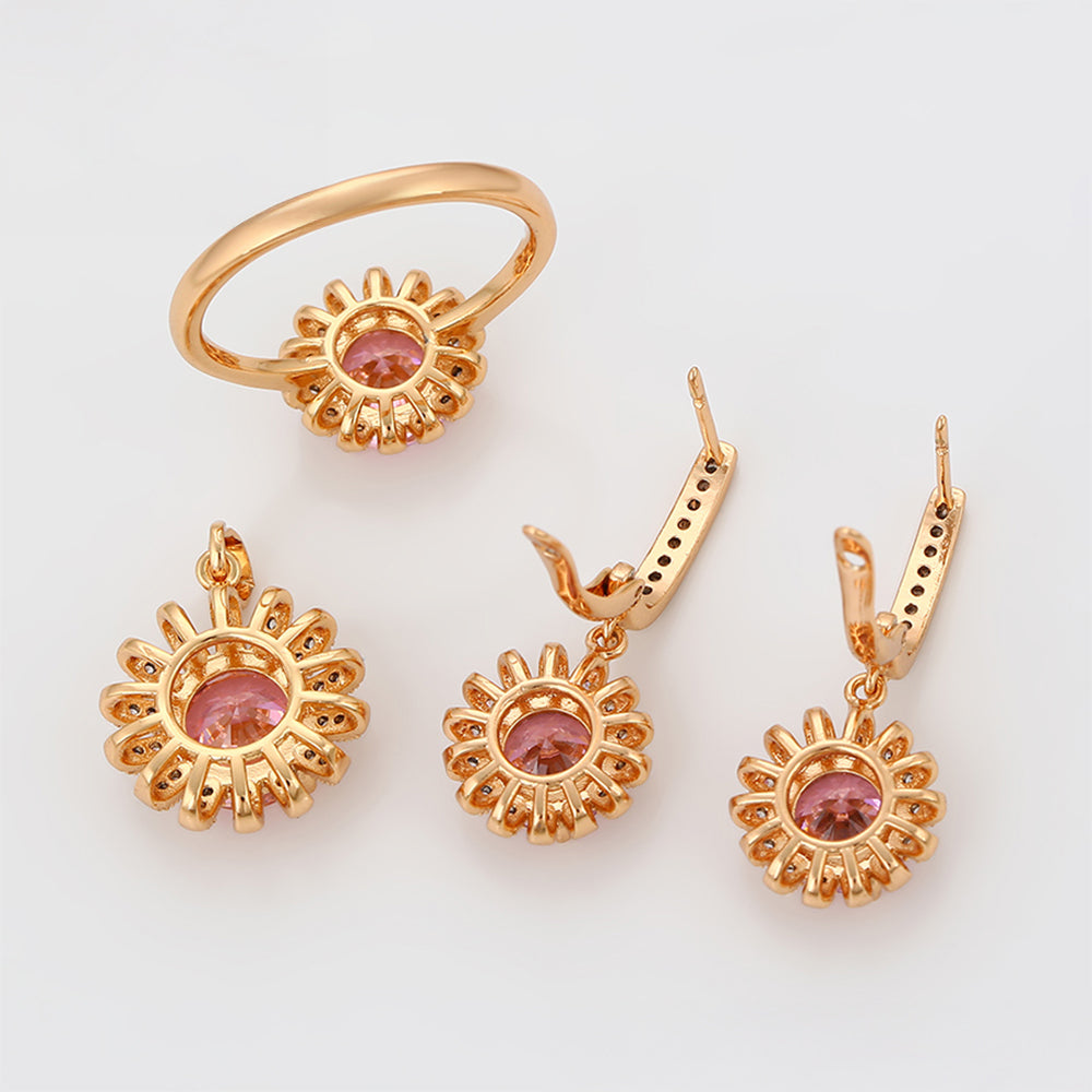 Zestaw pozłacane z różowym kryształem emporia® i białym kryształem emporia® ( Kolczyki+Pierścionek +Zawieszka ) 3 