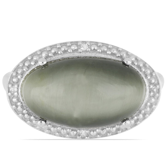 Pierścionek ze srebra próby 925 z zielonym kocim okiem i białym topazem