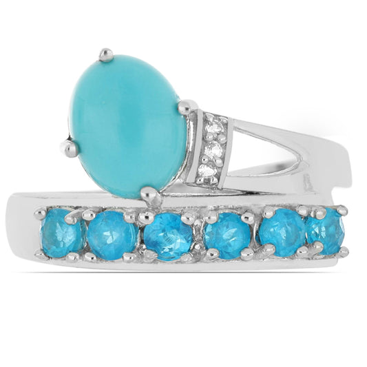 Pierścionek ze srebra próby 925 z turkusem i apatytem