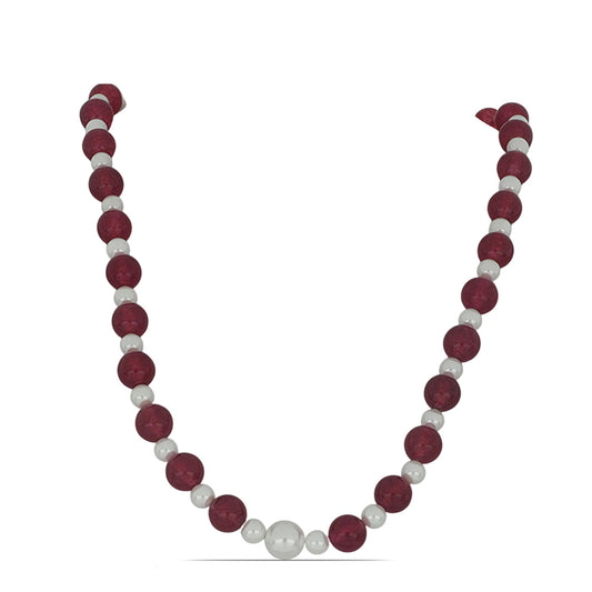 Naszyjnik ze srebra próby 925 z czerwonym kwarcem i białą perłą słodkowodną