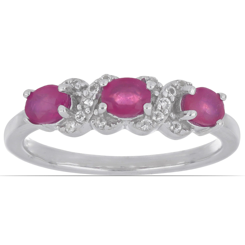 Pierścionek ze srebra próby 925 z malgaskim rubinem i białym topazem 2 