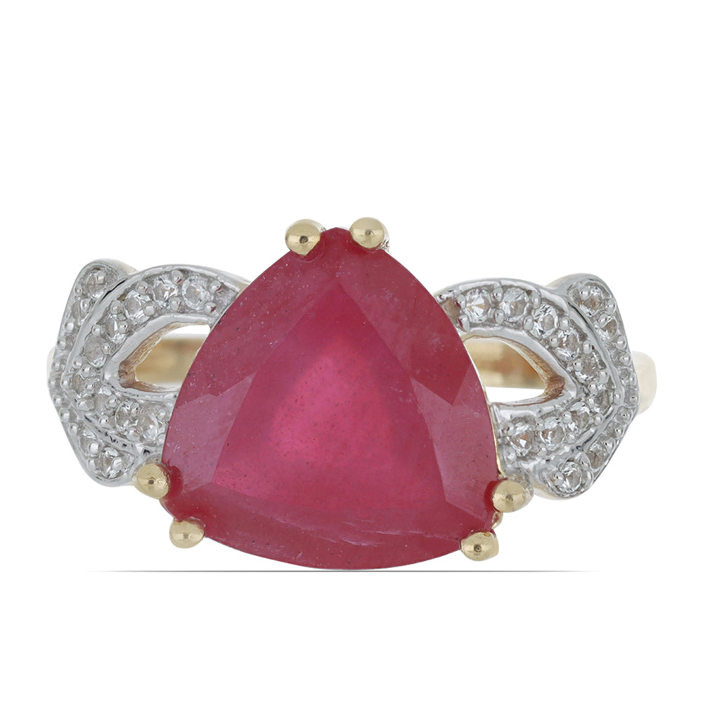 Pierścionek srebrny pozłacany z malgaskim rubinem i białym topazem