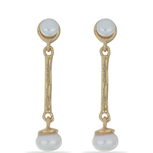 Kolczyki srebrne pozłacane z białą perłą słodkowodną
