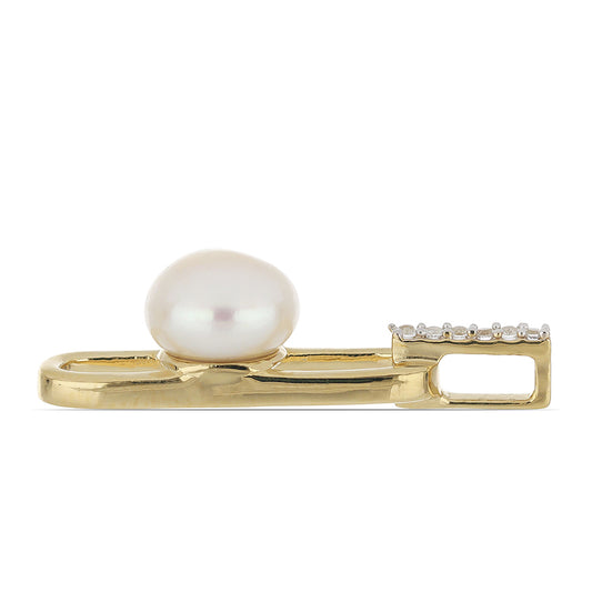 Zawieszka srebrna pozłacana z białą perłą słodkowodną i białym topazem