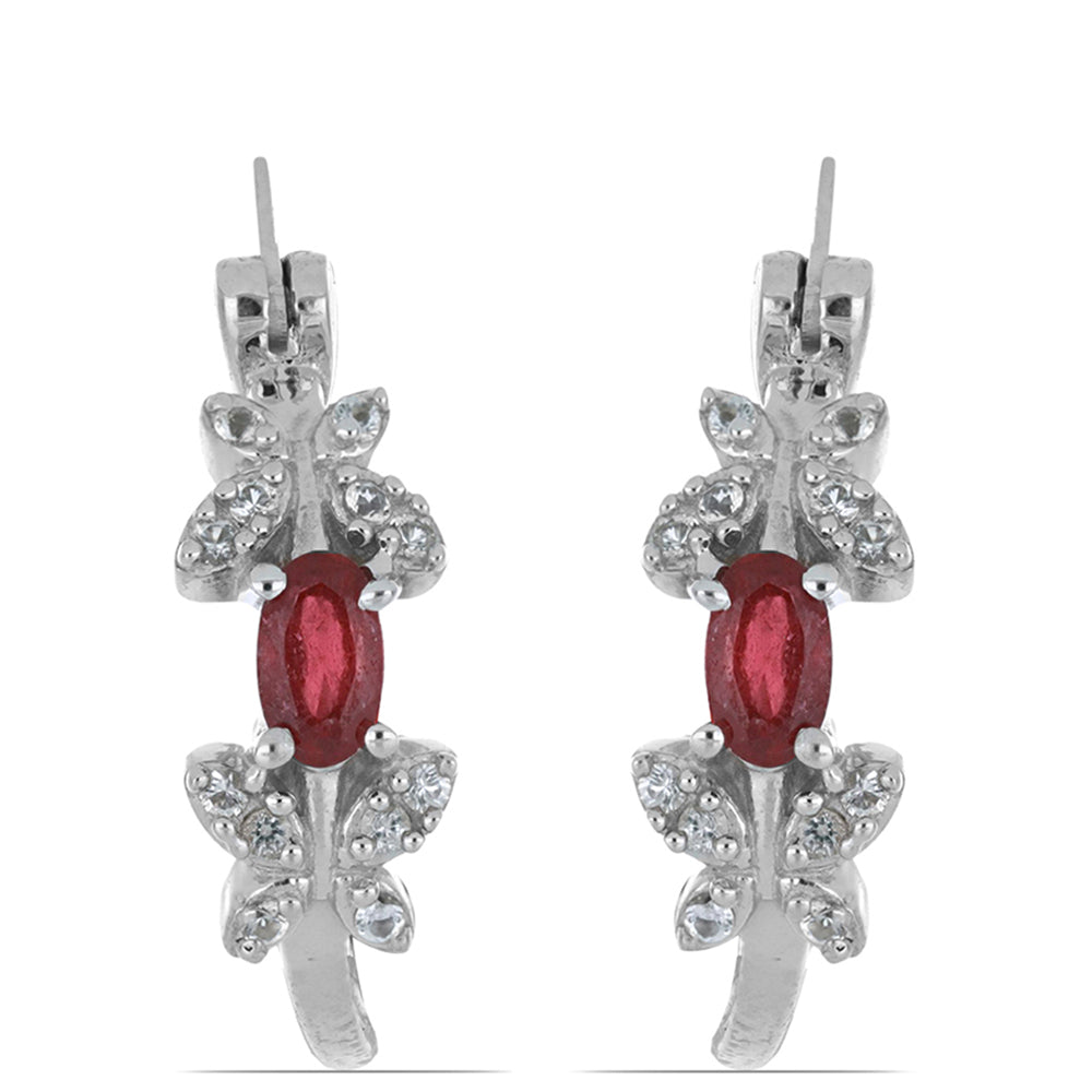 Kolczyki ze srebra próbe 925 z malgaskim rubinem i białym topazem