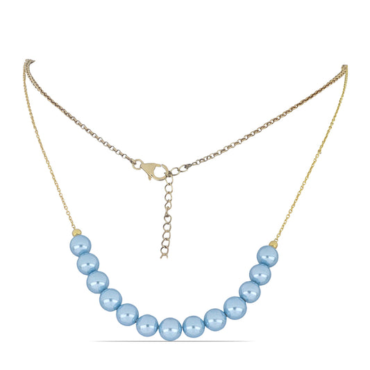 Naszyjnik srebrny pozłacany z niebieskim perłą słodkowodną