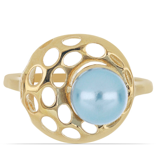 Pierścionek srebrny pozłacany z niebieskim perłą słodkowodną