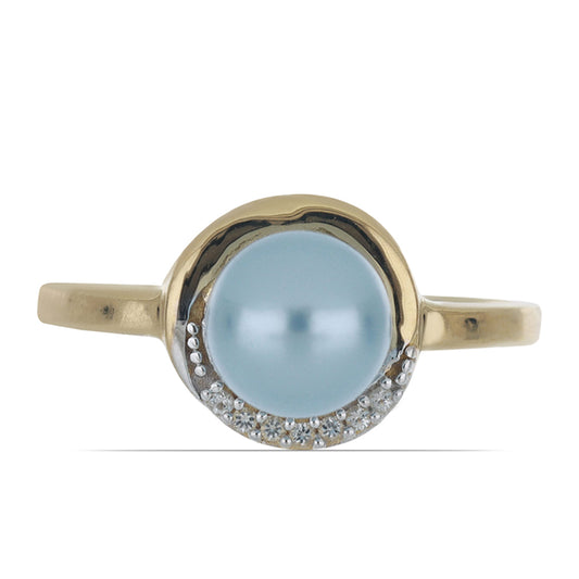 Pierścionek srebrny pozłacany z niebieskim perłą słodkowodną i białym topazem