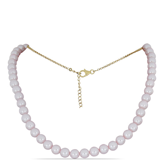 Naszyjnik srebrny pozłacany z różową perłą