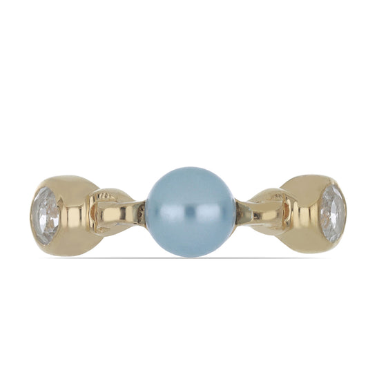 Pierścionek srebrny pozłacany z niebieskim perłą słodkowodną i białym topazem