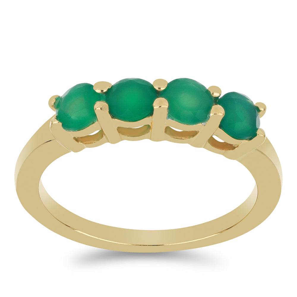 Pierścionek srebrny pozłacany z zielonym onyksem 3 