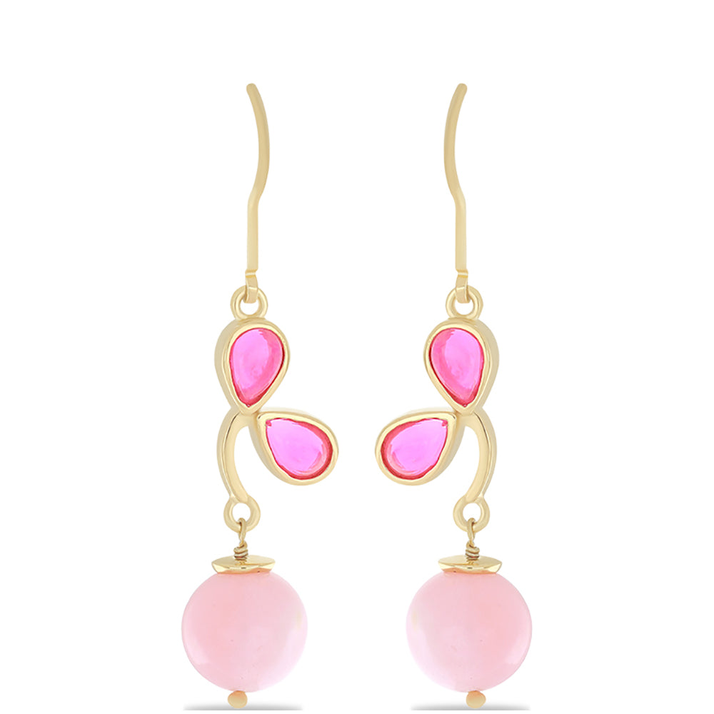 Kolczyki srebrne pozłacane z różowym opalem i różowym opalem 1 