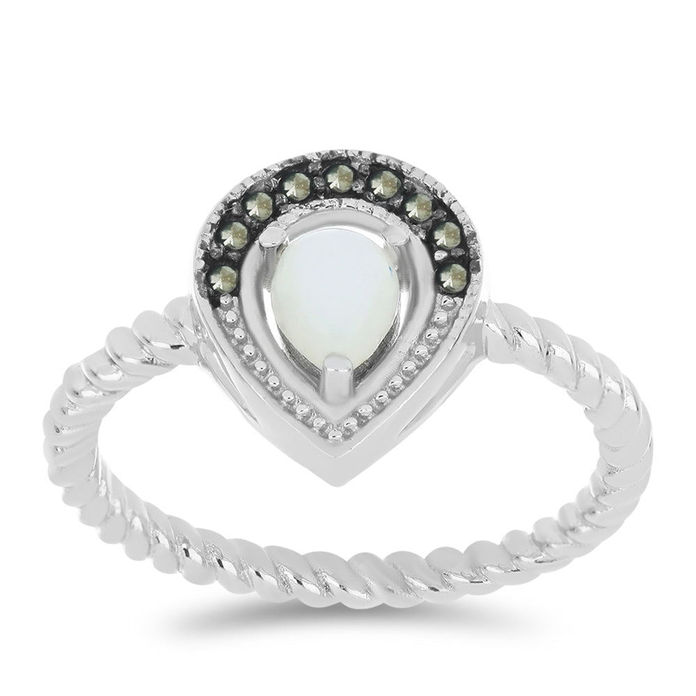 Pierścionek ze srebra próby 925 z austriackim markazytem i białą perłą słodkowodną