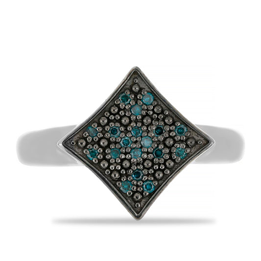 Pierścionek ze srebra próby 925 z niebieskim diamentem