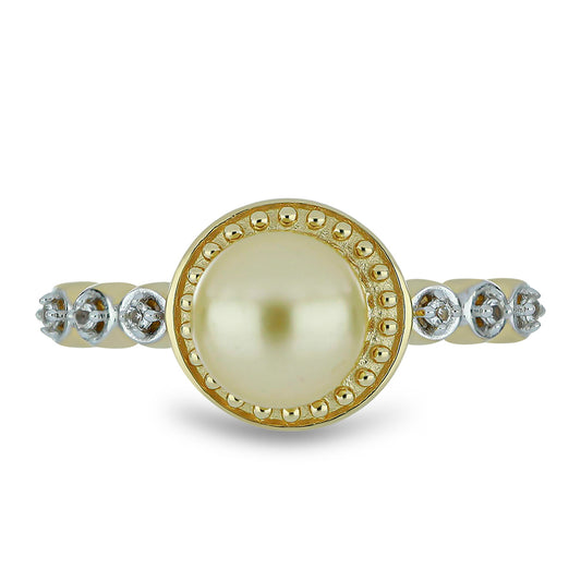 Pierścionek srebrny pozłacany ze złotą perłą z Morza Południowego i białym topazem