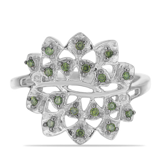 Pierścionek ze srebra próby 925 z zielonym diamentem
