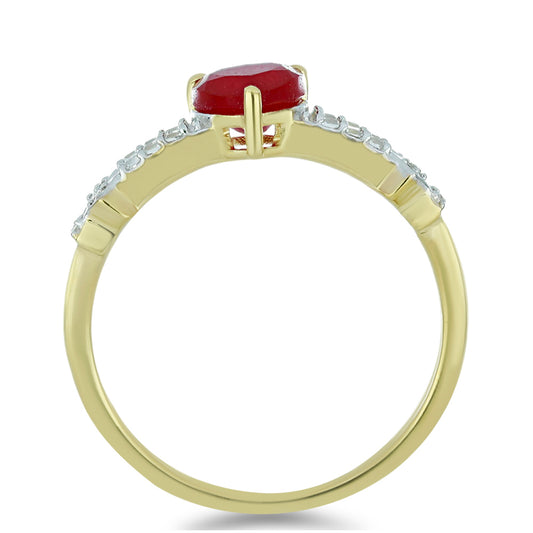 Pierścionek srebrny pozłacany z czerwonym agatem i białym topazem