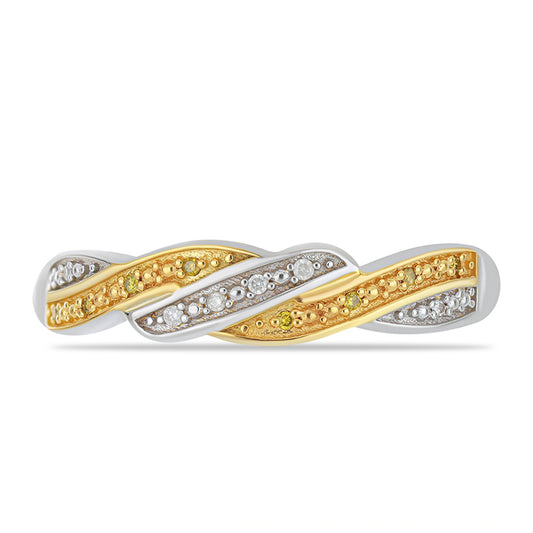 Pierścionek srebrny pozłacany z żółtym diamentem i białym diamentem