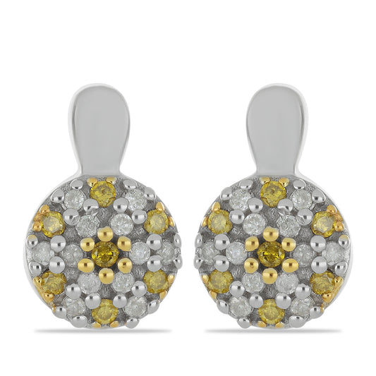 Kolczyki srebrne pozłacane z żółtym diamentem i białym diamentem