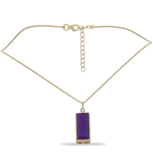 Naszyjnik srebrny pozłacany z purpurowym agatem i białym topazem