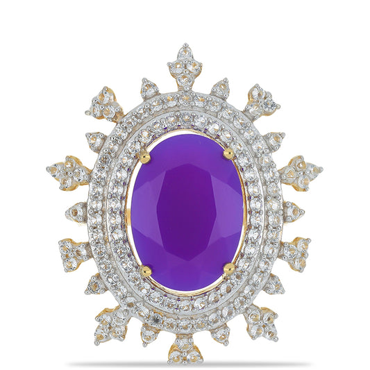 Pierścionek srebrny pozłacany z purpurowym agatem i białym topazem