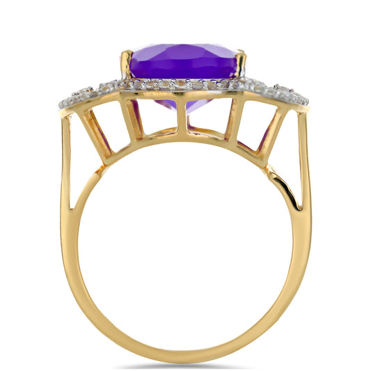 Pierścionek srebrny pozłacany z purpurowym agatem i białym topazem