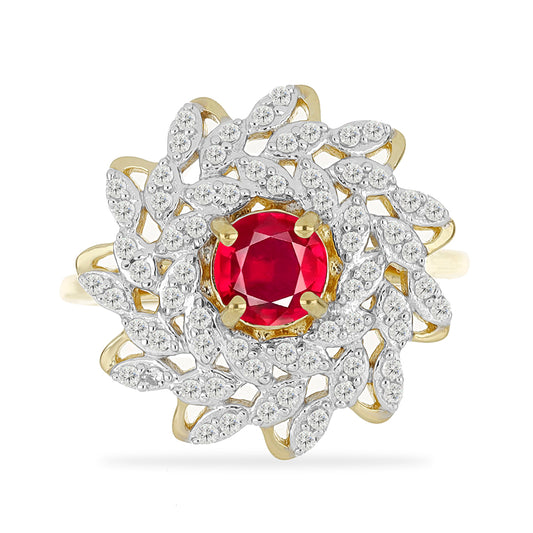 Pierścionek srebrny pozłacany z malgaskim rubinem i białym topazem