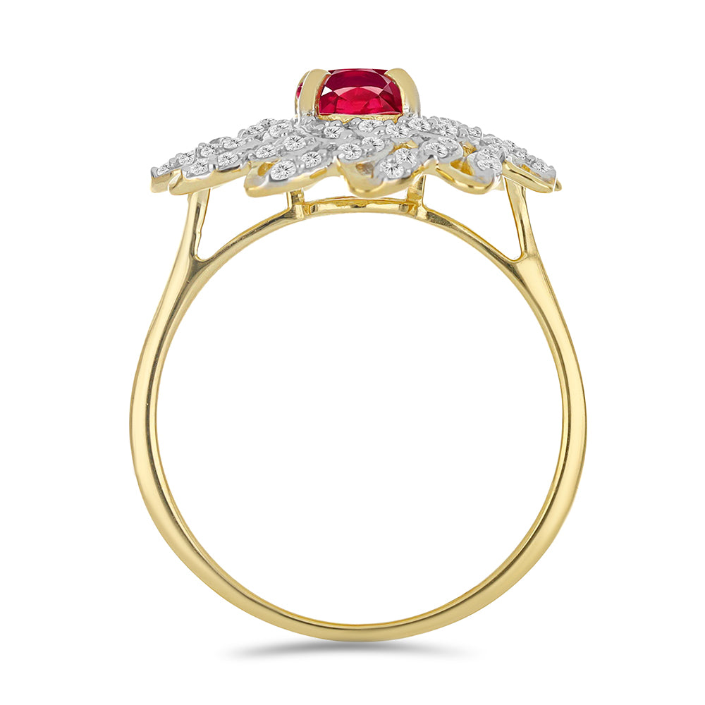 Pierścionek srebrny pozłacany z malgaskim rubinem i białym topazem