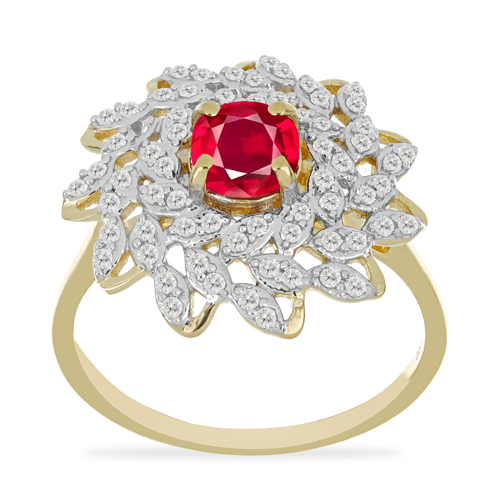 Pierścionek srebrny pozłacany z malgaskim rubinem i białym topazem 3 