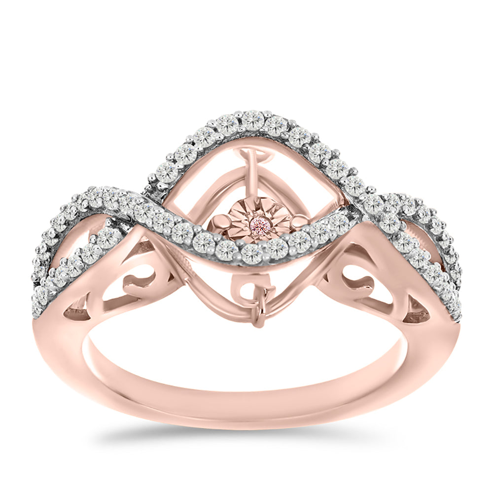 Pierścionek srebrny pozłacany z różowym Tańczącym Diamentem i białym topazem 3 