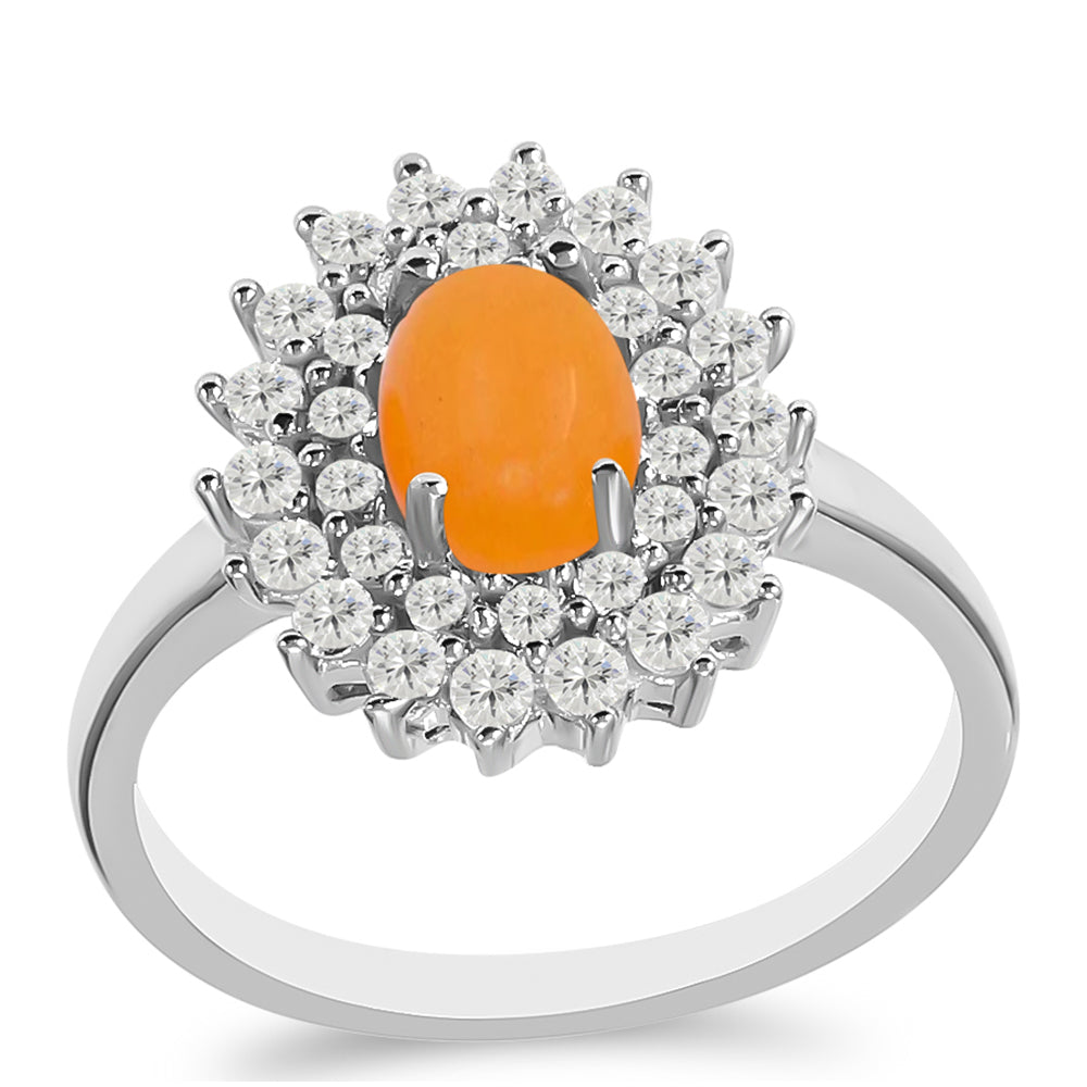 Pierścionek ze srebra próby 925 z żółtym jadeitem i białym topazem