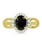 Pierścionek srebrny pozłacany z czarnym onyksem i białym topazem