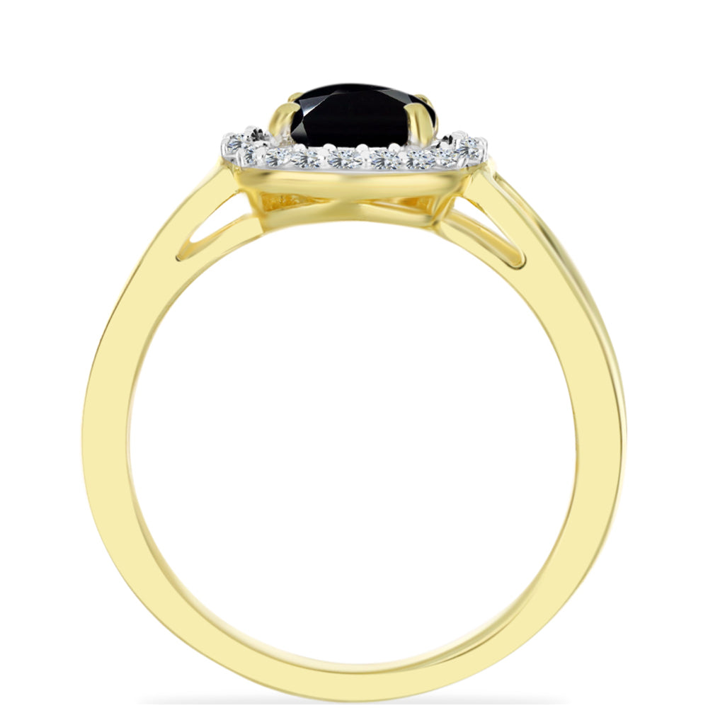 Pierścionek srebrny pozłacany z czarnym onyksem i białym topazem 2 