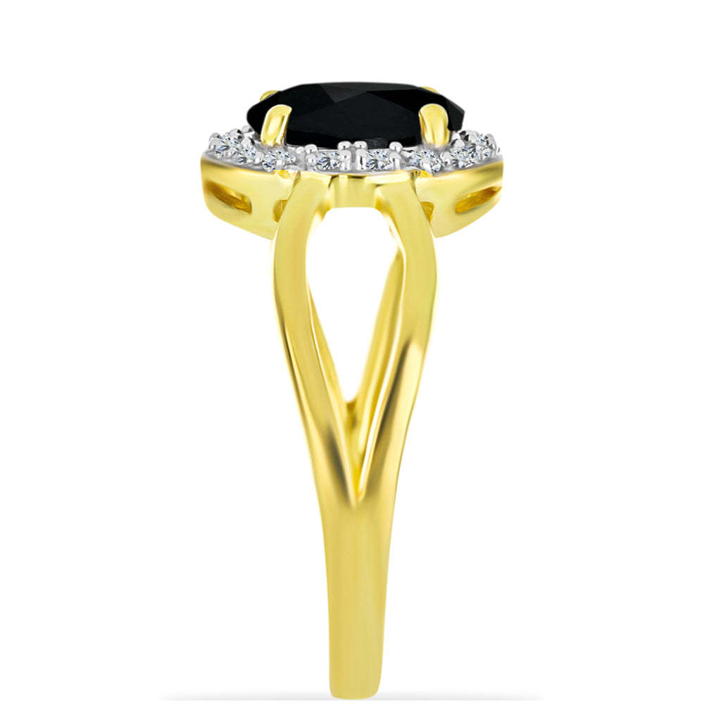 Pierścionek srebrny pozłacany z czarnym onyksem i białym topazem 4 