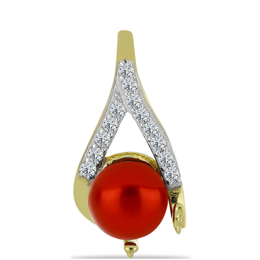 Zawieszka srebrna pozłacana z czerwoną perłą słodkowodną i białym topazem